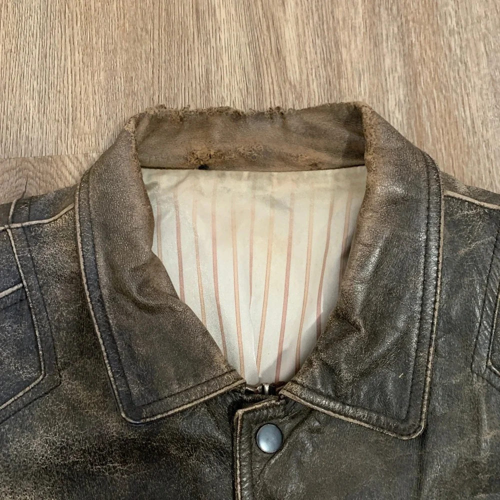 Rare Vintage 70s German brown leather moto bomber jacket - size large mens